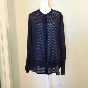 H&M~ Sheer Navy Blue Blouse Size 14